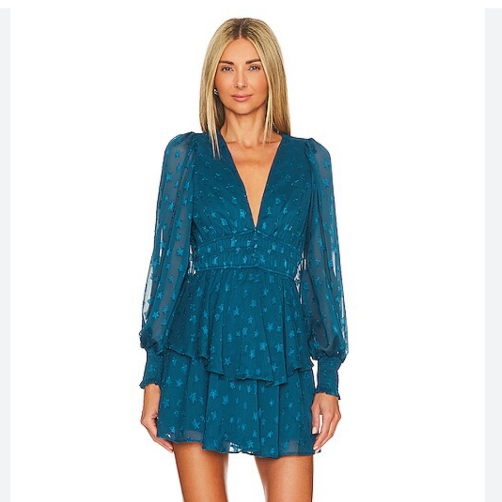 Yumi Kim Yolanda Dress Starry Sky Jewel Size Large Long Sleeve Sheer